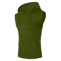 Camiseta de tirantes con capucha verde oliva para hombre con bolsillo canguro - S / Tops / Verde