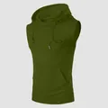 Ärmelloser Sport-Kapuzenpullover für Herren in Olivgrün mit Kordelzug und Kängurutasche - Armeegrün