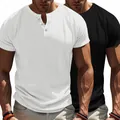 2er-Pack Herren Henley-Shirts mit Rippenmuster in Schwarz und Weiß, schmale Passform für Sommer - Weiß + Schwarz