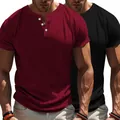 Atmungsaktive Herren Henley Kurzarmshirts in Burgund und Schwarz im praktischen 2er-Pack - Weinrot + Schwarz