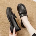 Comfortable black leather slip-on loafers for women with soft and non-slip durable soles - 36 / Black