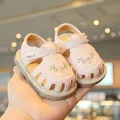 Breathable pink baby girl sandals featuring floral embroidery and soft soles for summer - Size 16 (Inner Length 11.5cm) / Pink