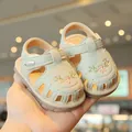 Beige breathable baby girl walking sandals with delicate floral embroidery and soft soles - Size 16 (Inner Length 11.5cm) / Green