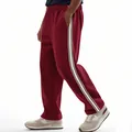 Detail shot of burgundy joggers with a contrasting white side stripe for a sporty look - S / Bottoms / Burgundy