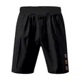 Lockere schwarze Herren-Strandshorts mit Kordelzug und Zierknöpfen - S / Unterteile / Schwarz