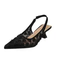 Elegante vista laterale di scarpe slingback in pizzo nero con dettaglio in rete floreale - 34 / Nero