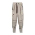 Men's woven elastic cargo pants with drawstring waist and tapered cuffs for training - S / Khaki