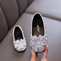Sparkly silver rhinestone princess shoes for girls with large flower decoration - 21 / Lady-like Princess Rhinestone Flat (902-C02) / Silver