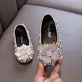Sparkling gold rhinestone princess shoes for girls with pearl and flower details. - 21 / Gold