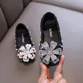 Elegant black princess shoes for girls with sparkling rhinestone flower and pearl details - 21 / Lady-like Princess Rhinestone Flat (902-C02) / Black