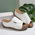 Minimalist white faux leather wedge platform sandals with brown non-slip sole for women - 36 / White