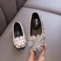 Girls' princess shoes with sparkling rhinestones and a large decorative floral ornament - 21 / Lady-like Princess Rhinestone Flat (902-C02) / Gold