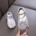 Silver rhinestone princess shoes for girls with snowflake crystal decor - 21 / Silver