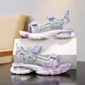 Fashionable purple butterfly sandals for girls with glitter straps and non-slip soft soles - 28 / Purple