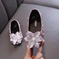 Pink rhinestone princess shoes for girls with large sparkly flower detail for dance parties. - 21 / Pink