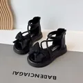 Élégantes sandales noires à nœud pour filles avec brides croisées style romain été - Noir / 26-31 Taille Mixte (6 Paires)