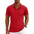 Red quick-dry men's short sleeve polo shirt with striped collar detail for golf. - S / Tops / Bright Red