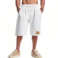 Pantaloncini estivi in lino bianco da uomo con coulisse in vita e vestibilità traspirante - Taglia S / Pantaloni e gonne / Bianco