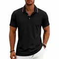 Black quick-dry men's polo shirt with stylish red white blue striped collar detail - Black