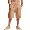 Pantaloncini estivi in lino kaki da uomo traspiranti con coulisse in vita - Taglia S / Pantaloni e gonne / Giallo ocra