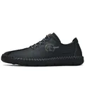 Schwarze handgefertigte Freizeit-Lederschuhe für Herren mit Ziernähten und Baum-Logo - 38 / Schwarz