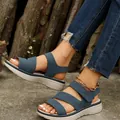 Modische blaue Plateausandalen für Damen mit dicker Sohle und verstellbarem Klettverschluss - 36 / Blau 03
