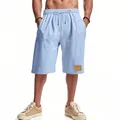 Pantaloncini di lino larghi e traspiranti da uomo celeste, stile casual estivo - Azzurro