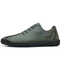 Hand-stitched men's casual leather shoe in sage green with durable rubber sole - Dark Green