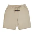 Men's khaki breathable linen casual shorts with elastic drawstring waist and patch detail - Light Khaki