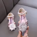 Sparkly pink girl's princess shoes with pearl straps and rhinestone snowflake - 21 / Pink