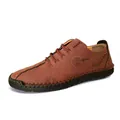 Premium handmade men's brown leather casual shoes with lace-up design and rubber sole - Red