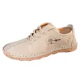 Men's khaki handmade casual leather shoes with lace-up design and suede finish - Beige