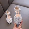 Sparkling silver rhinestone princess shoes for girls featuring a pearl strap and flower detail - 25 / Silver