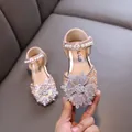 Sparkling pink girls' princess shoes with rhinestone snowflake and pearl strap detailing. - 21 / Princess Style Flat Shoes / Pink