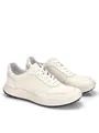 Detailed side view showing the premium texture of white leather casual men's sneakers. - 38 / White