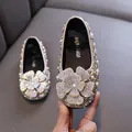 Elegant girls rhinestone princess shoes with 3D crystal flower and pearls for parties - 21 / Gold