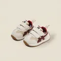 Retro beige and burgundy baby toddler sneakers with velcro straps and soft rubber soles - Internal Length 11.5cm / Beige Red (46MBX61612)