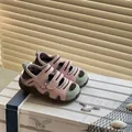 Detail showing pink and mint green toddler sandals on a nautical themed crate - Size 23 (Inner Length 14.5cm) / Pink