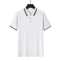 Detailed front view of a white mesh golf polo shirt with striped collar on a hanger - S / Tops / White