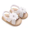 White baby girl sandals with cute flower accents and soft non-slip soles for toddlers - White