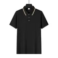 Detail view of a black men's quick-dry mesh polo shirt with striped collar and cuffs - S / Tops / Black