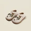 Cute cream baby girl leather walker shoes with animal face design and Velcro strap - Inner Length 12cm / Deer Design Anti-collision Walking Shoes (65MBX676) / Beige