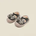 Toddler girl floral bow walking shoes with anti-collision toe and non-slip sole - Inner Length 12cm / Black