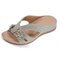 Elegant grey women's wedge sandals featuring delicate floral accents and breathable hollow-out design - 36 / Gray
