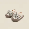 Cream baby girl toddler walking shoes with floral bow detail and anti-collision toe - Internal Length 11.5cm / Beige