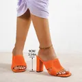 Elegantes mules de punto naranja con punta cuadrada y tacón ancho de 9 cm mujer - Naranja