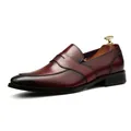 Elegante bordeauxrote Herren-Leder-Loafer mit glänzendem Finish und klassischem Slip-on-Design - 37 / Burgunderrot