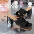 Eleganti mules in maglia nera da donna con tacco largo da 6,5 cm ideali per l'estate - 35 / Stile a Tacco a Blocchetto in Maglia (1161) / Nero