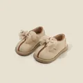Toddler girl walking shoes in beige with large bow and floral detail - Inner Length 12cm / Bowknot & Flower Style (20MBX95009) / Beige