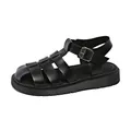Retro black closed-toe fisherman sandals with thick platform soles and buckle strap - 36 / Black